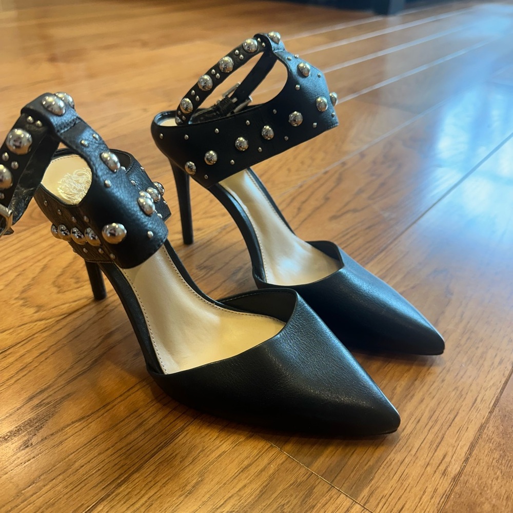 Vince Camuto Black Stiletto Heels with Studded Straps
